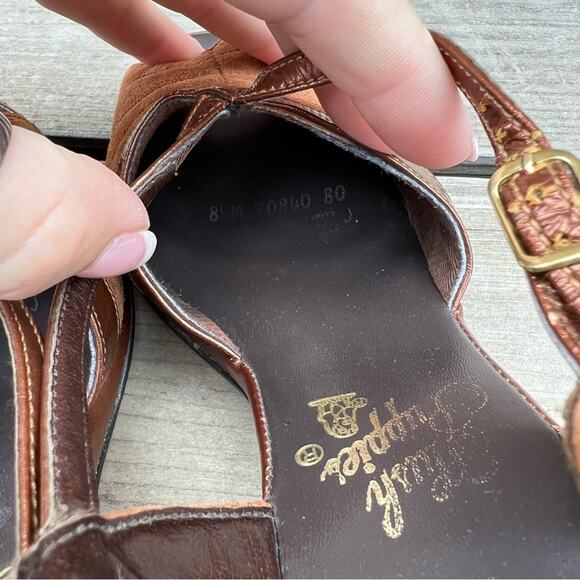 VTG 70s Hush Puppies Brown Velvet Sling Back Heels 8 1/2M - Picture 8 of 8